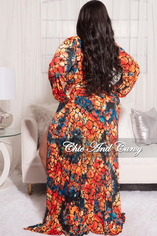 Final Sale Plus Size Faux Wrap Dress with Tie and High Slit in Multi Color Design Print