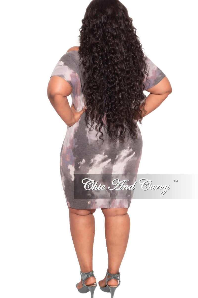 Final Sale Plus Size Off The Shoulder Dress in Grey, Purple, & Pink