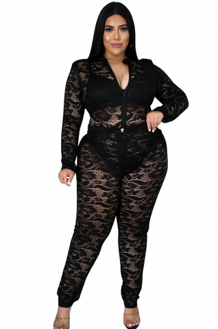 Final Sale Plus Size 2pc Lace Bodysuit & Pants in Black