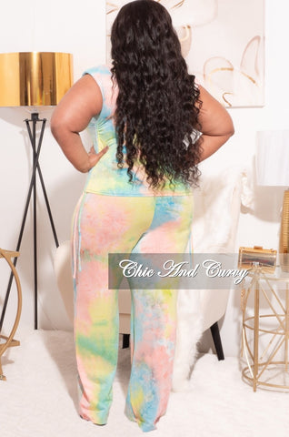 Final Sale Plus Size Sleeveless Top with Shoulder Pads & Pants in Rainbow Sherbet