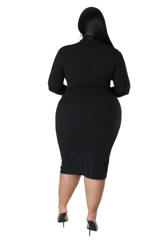 Final Sale Plus Size V Neck Midi Dress in Black
