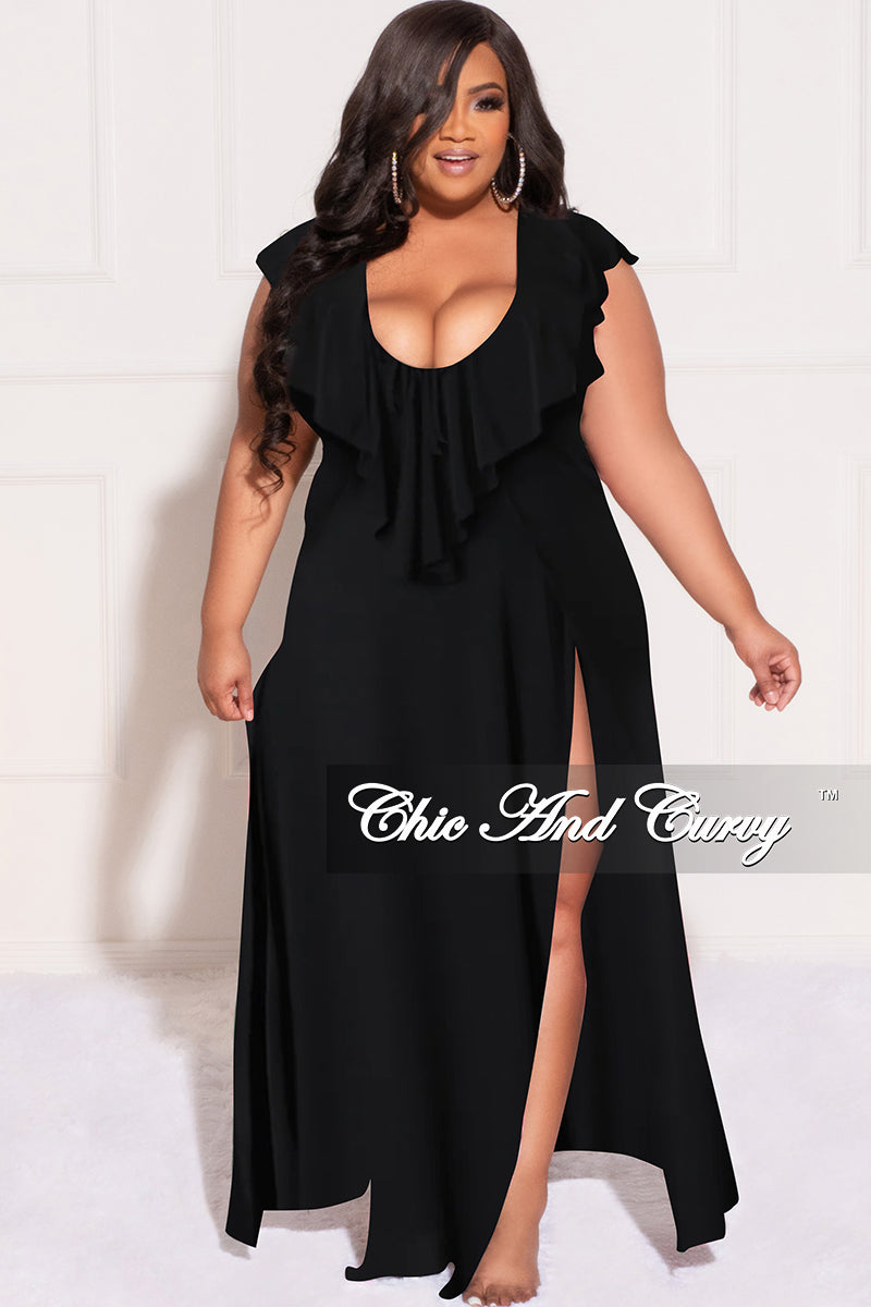 Final Sale Plus Size Sundress Maxi Dress with Double Slits in Black – Chic  And Curvy