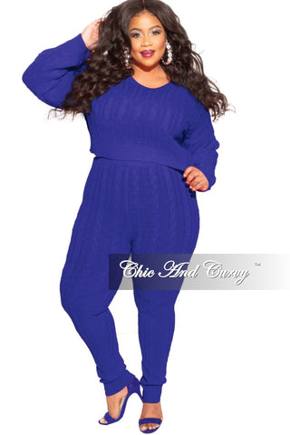 Final Sale Plus Size 2-Piece Sweater Pants Set in Royal Blue