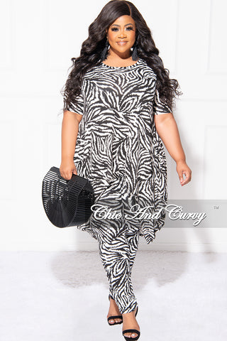 Final Sale Plus Size 2pc Short Sleeve High Low Top And Leggings Set In Black & White Zebra Print