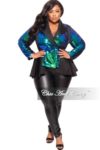 Final Sale Plus Size Scuba Peplum Jacket in Mermaid Iridescent Sequins