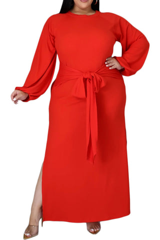 *Final Sale Plus Size Ribbed Maxi Dress with Side Slits in Red