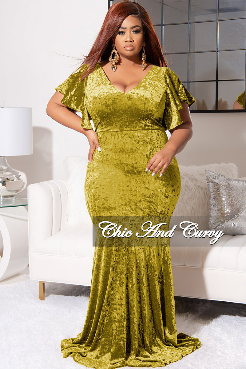 Final Sale Plus Size Faux Wrap Sleeves Gown Velvet in Tea Leaf (similar to Puce)