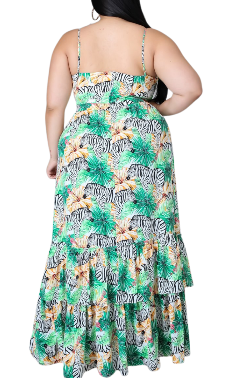 Final Sale Plus Size Tank Maxi Dress in Chiffon in Green with Zebra Print Summer - 1x 10/12 Final Sale Plus Size Tank Maxi Dress in Chiffon in Green with Zebra Print Summer - 1x 10/12