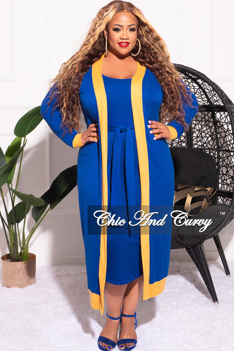 Final Sale Plus Size 2pc Set Duster & Tank Tie Dress in Royal Blue & Gold Final Sale Plus Size 2pc Set Duster & Tank Tie Dress in Royal Blue & Gold