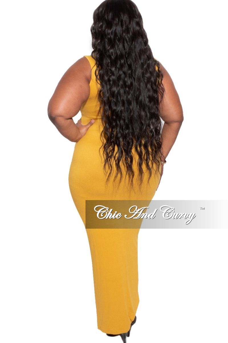 Final Sale Plus Size Midi Dress with Attached Belt in Mustard