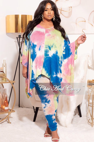 Final Sale Plus Size 2pc Set Top & Pants in Pastel Rainbow Tie Dye