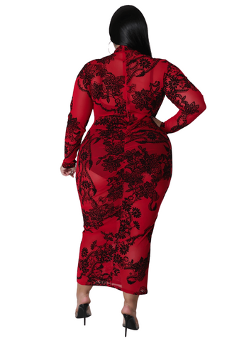 Final Sale Plus Size Sheer BodyCon Dress in Red and Black