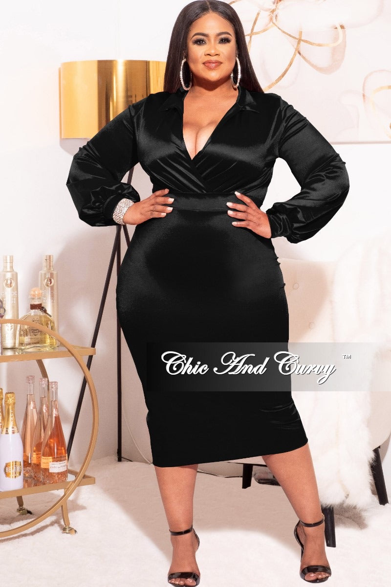 *Final Sale Plus Size 2-piece Set (Bodysuit & Skirt) in Shiny Black
