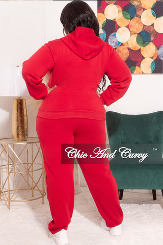 Final Sale Plus Size Long Sleeve Hooded Jogging Set in Red