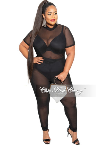 Final Sale Plus Size Long Sleeve Mesh Jumpsuit
