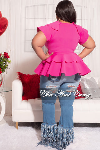 Final Sale Plus Size Scuba Faux Wrap Peplum Top in Fuchsia Pink