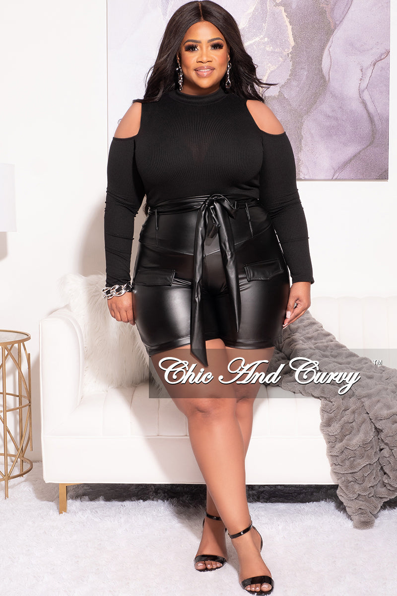 Final Sale Plus Size Faux Leather High Waist Shorts in Black