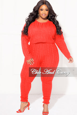Final Sale Plus Size 2-Piece Sweater Pants Set in Red