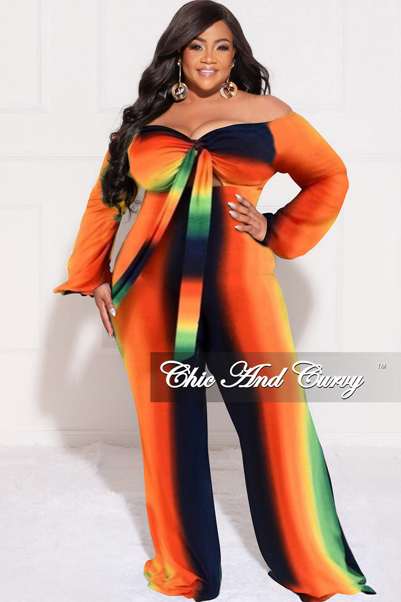 Final Plus Size Front Tie Jumpsuit in Orange, Yellow and Navy Ombre