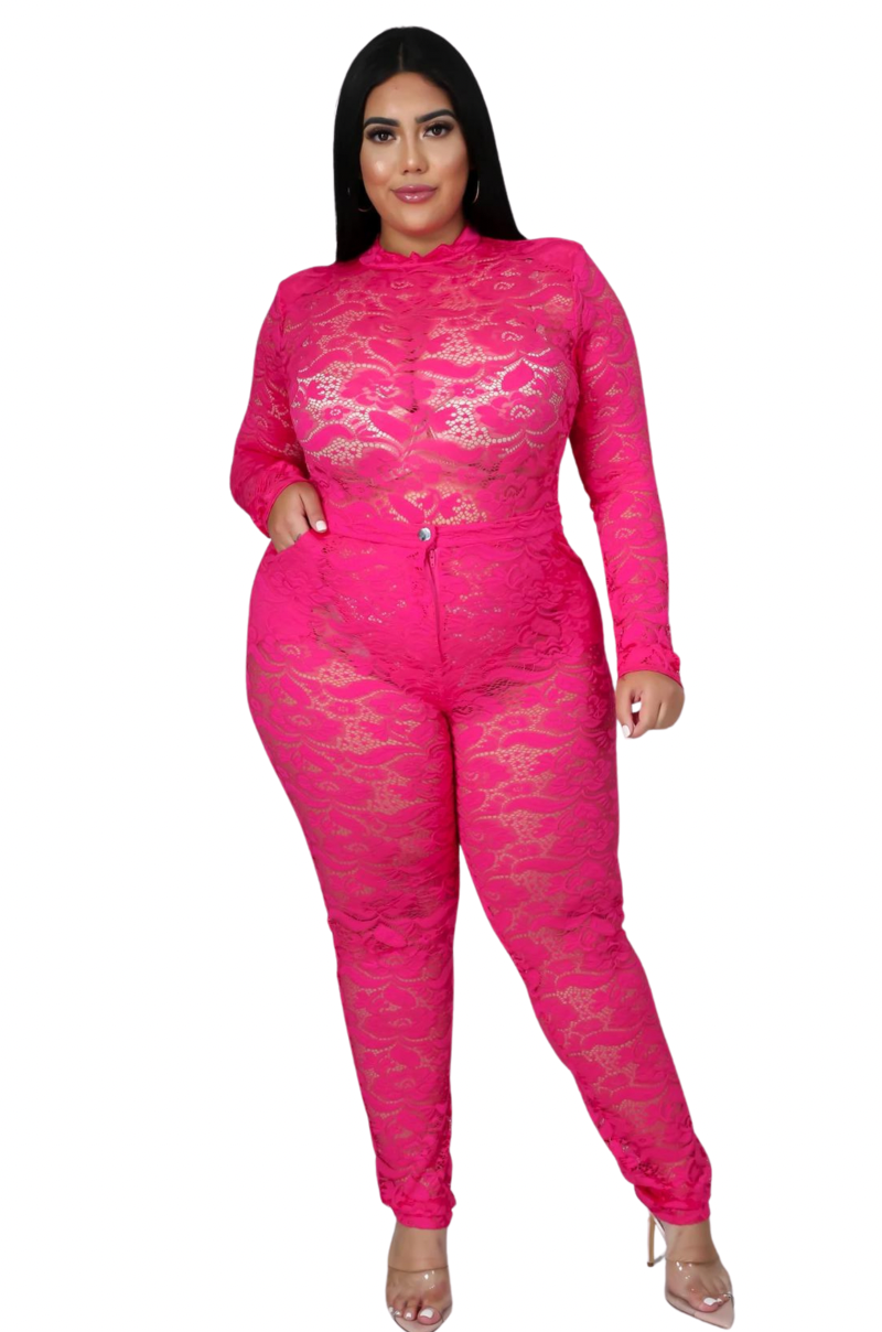 Final Sale Plus Size 2pc Lace Bodysuit & Pants in Fuchsia – Chic And Curvy