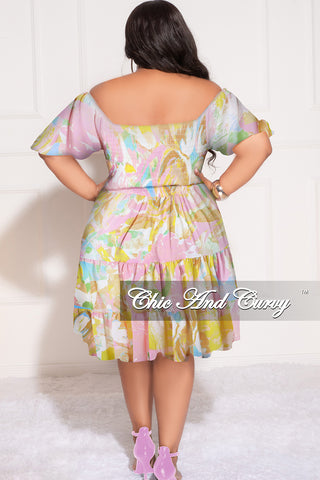 Final Sale Plus Size Smocked Chiffon Dress in Pink & Yellow Print
