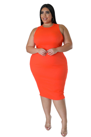 Final Sale Plus Size Ribbed BodyCon Tank Dress in Orange