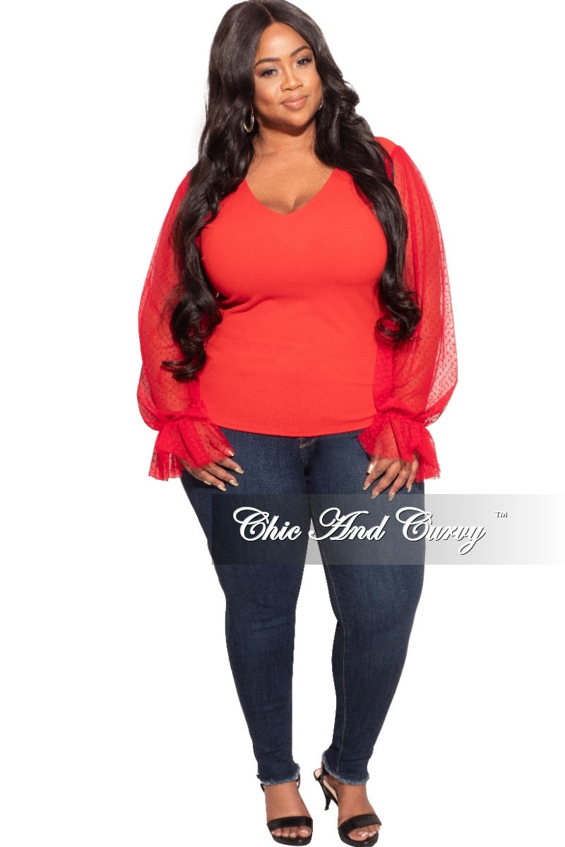 Final Sale Plus Size Tunic Top with Mesh Sleeves in Red – Chic And Curvy