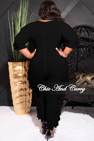 Final Sale Plus Size Jumpsuit with Ruffle Trim in Black