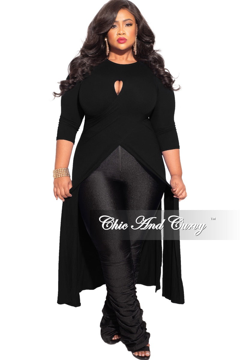 *Final Sale Plus Size Long Tunic Top with Keyhole in Black