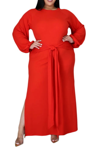 *Final Sale Plus Size Ribbed Maxi Dress with Side Slits in Red