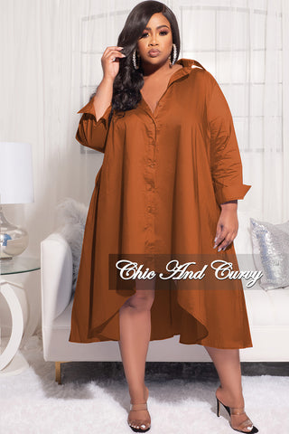 Final Sale Plus Size Hi-Low Shirt Dress in Brown