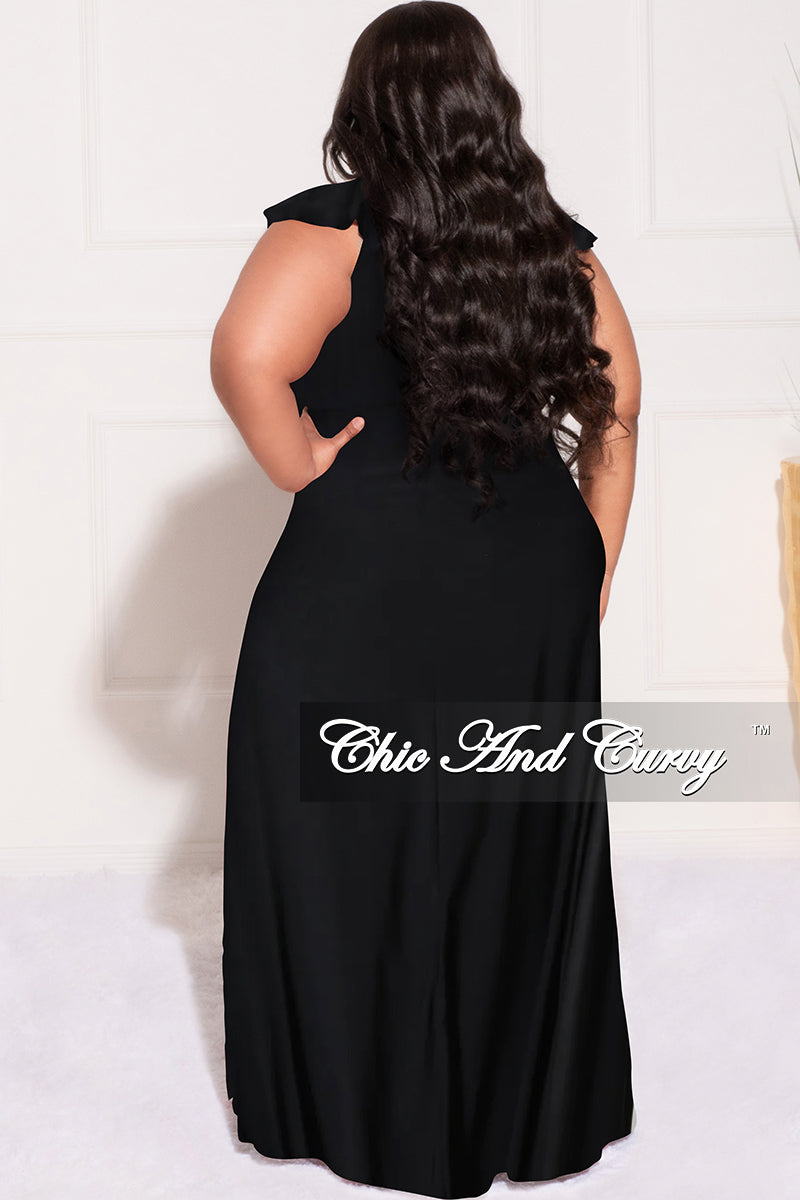 Final Sale Plus Size Sundress Maxi Dress with Double Slits in Black