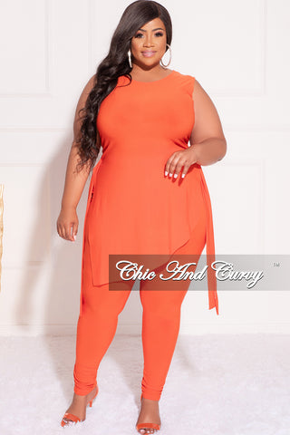 Final Sale Plus Size 2pc Sleeveless Top and Pants Set in Orange