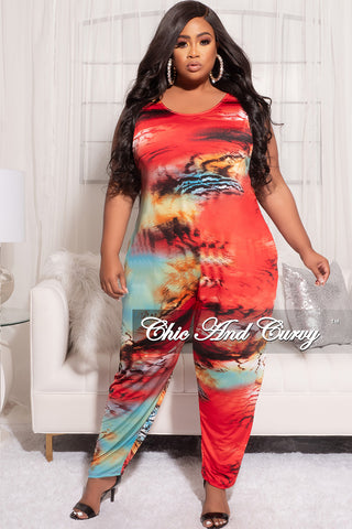 Final Sale Plus Size 2pc Sleeveless Jumpsuit with Tube Top in Multi Color Print