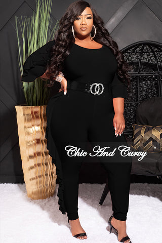 Final Sale Plus Size Jumpsuit with Ruffle Trim in Black