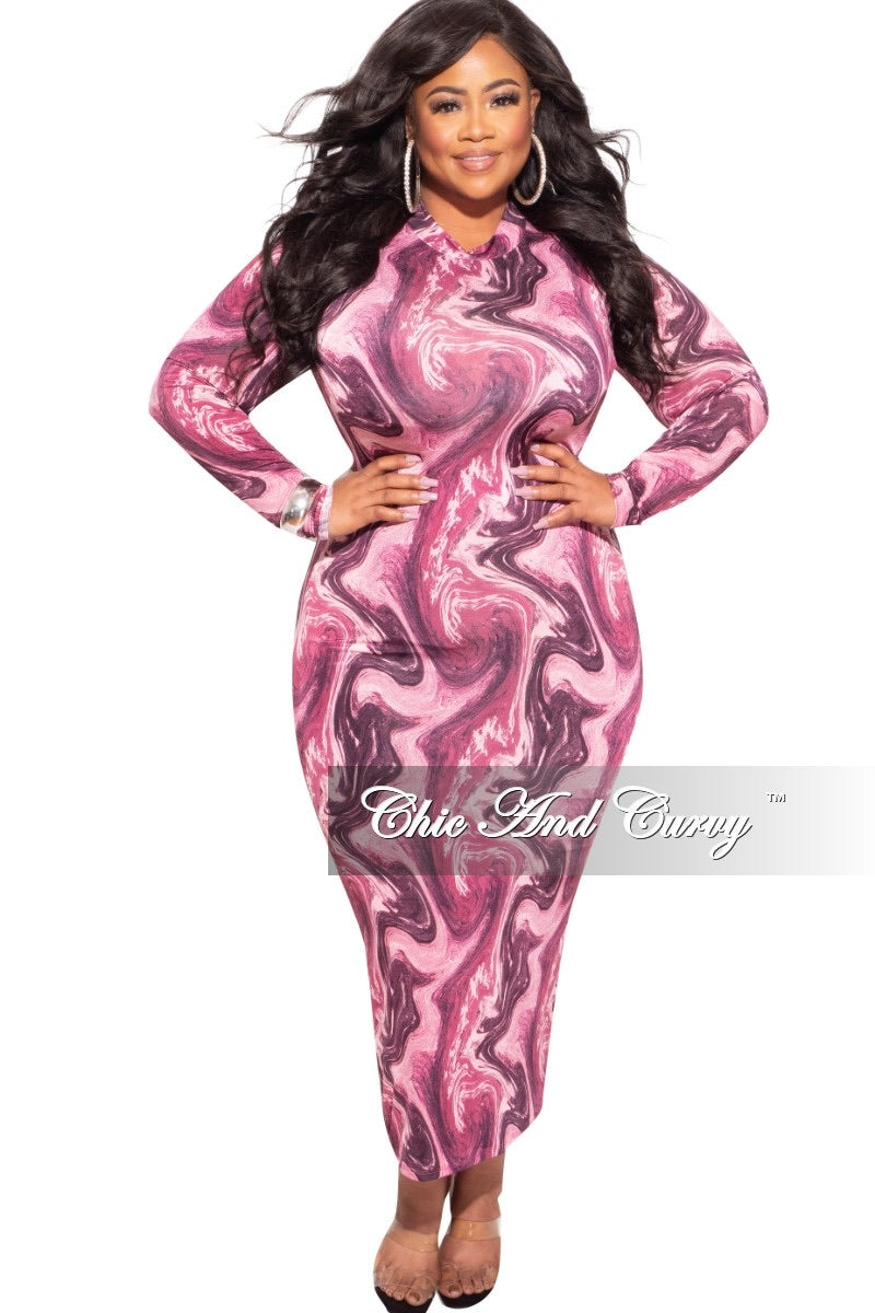 Final Sale Plus Size Reversible Bodycon Dress in Pink Abstract Print