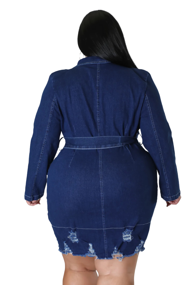 plus size long sleeve denim dress Plus Size Bossy Collar Denim Mini Dress-Denim 3X / Denim at Curvy Sense