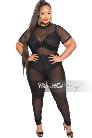 Final Sale Plus Size Long Sleeve Mesh Jumpsuit