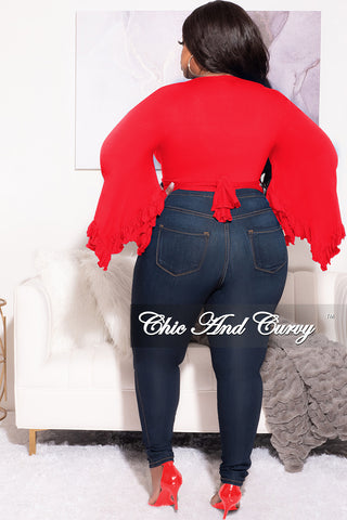 Final Sale Plus Size Crop Tie Top with Bell Sleeves in Red
