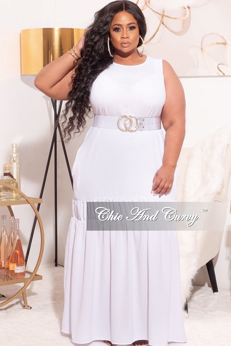 Final Sale Plus Size Maxi Dress in White with Ruffle