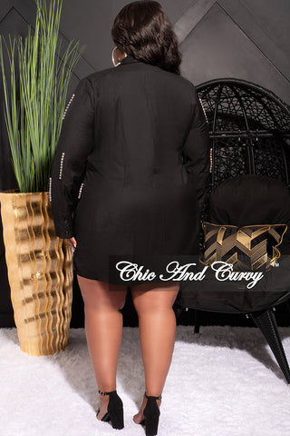Final Sale Plus Size Blazer Dress with Clear Rhinestones in Black
