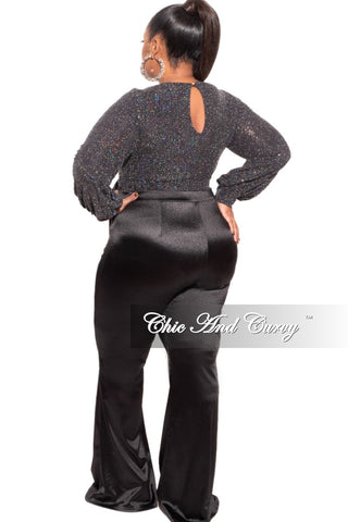 Final Sale Plus Size Bodysuit in Black Iridescent Faux Sequin