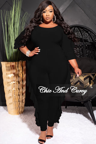 Final Sale Plus Size Jumpsuit with Ruffle Trim in Black