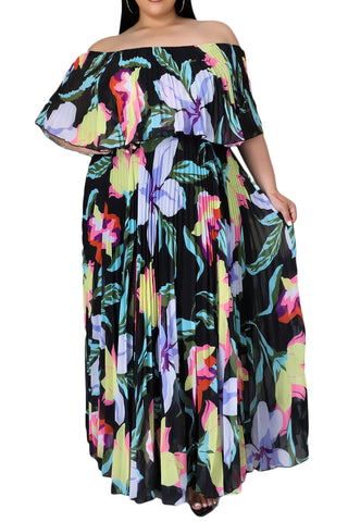 Final Sale Plus Size Strapless Chiffon Pleated Long Dress