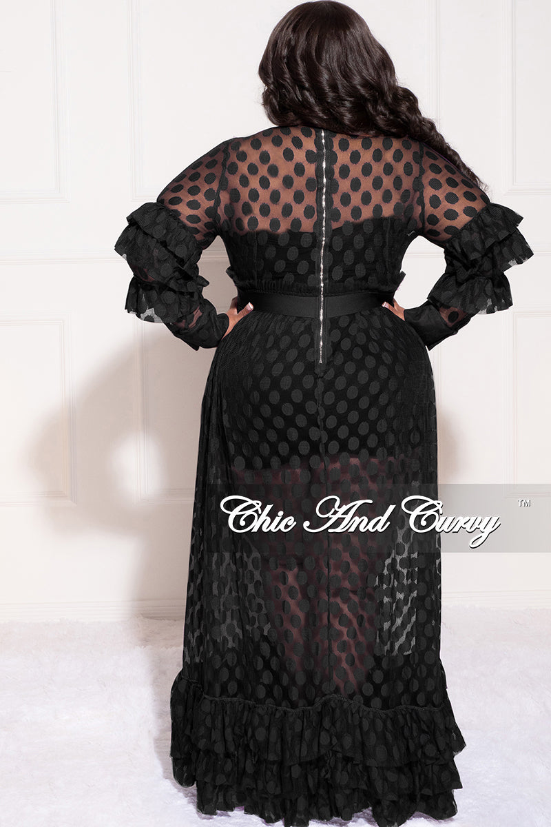 Drops of Sunshine Black Polka Dot Ruffle Tiered Maxi Dress