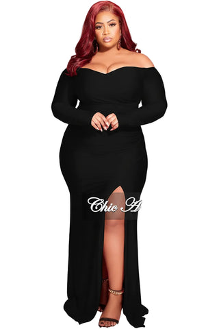 Final Sale Plus Size Off the Shoulder Gown with Slide Slit in Black