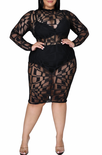 Black sheer dress plus size cheap