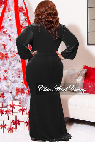 Final Sale Plus Size Faux Wrap Gown with Tie Belt in Black Velvet