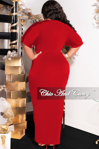 Final Sale Plus Size Short Sleeve Wrap Over BodyCon Dress with Ruched Sides in Red