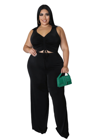 Final Sale Plus Size 2pc Set Crop Top and Pants in Black